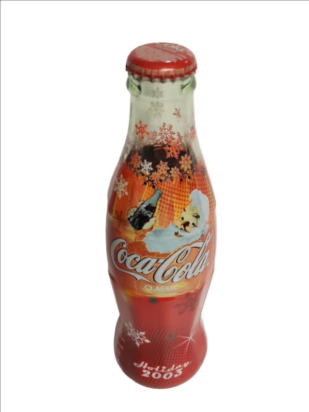 Vintage Coca Cola 2003 Red and White Holiday Glass Bottle Art - Picture 1 of 1